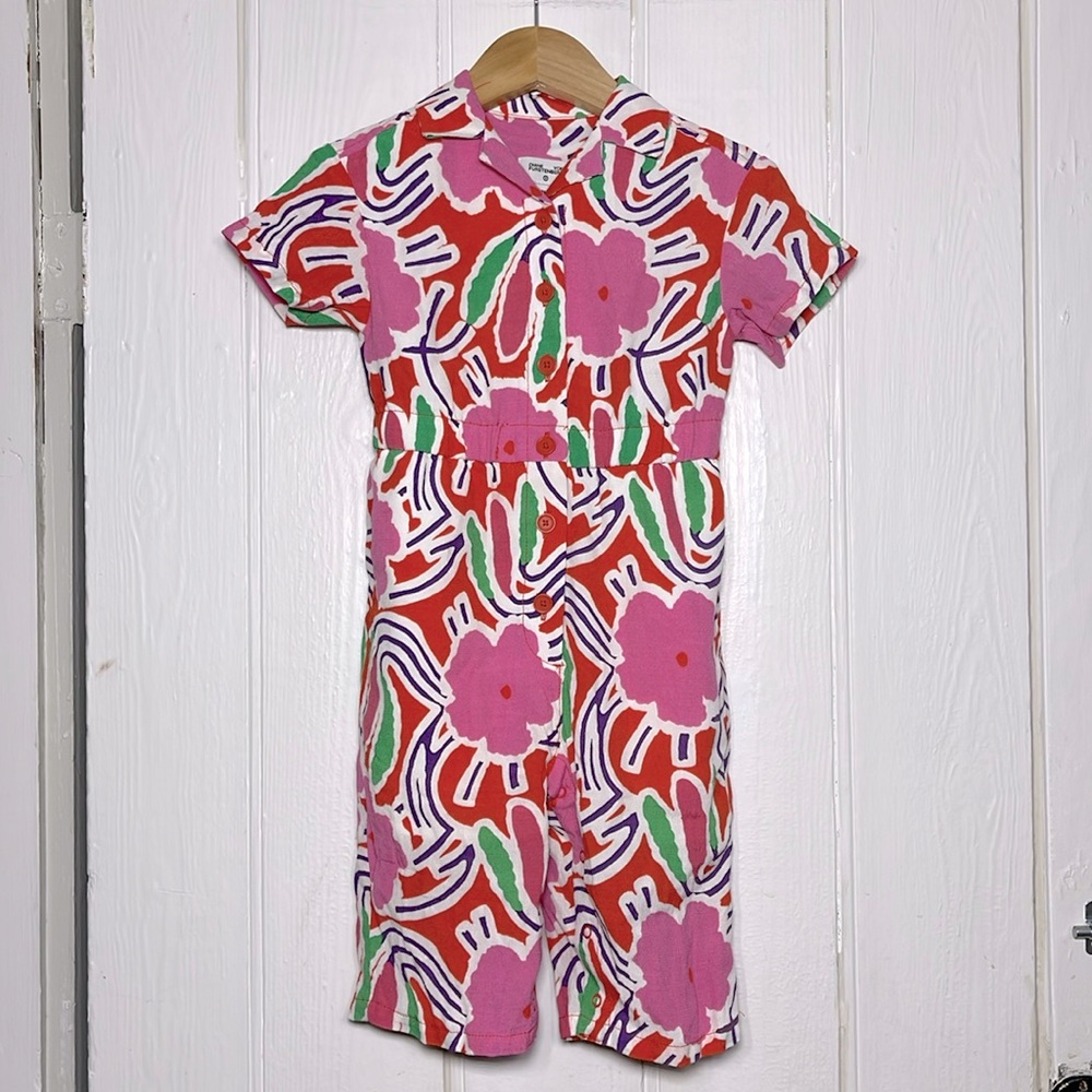 Diane Von Furstenberg Kids Floral Short-Sleeve Romper in Pink, Red, Green
